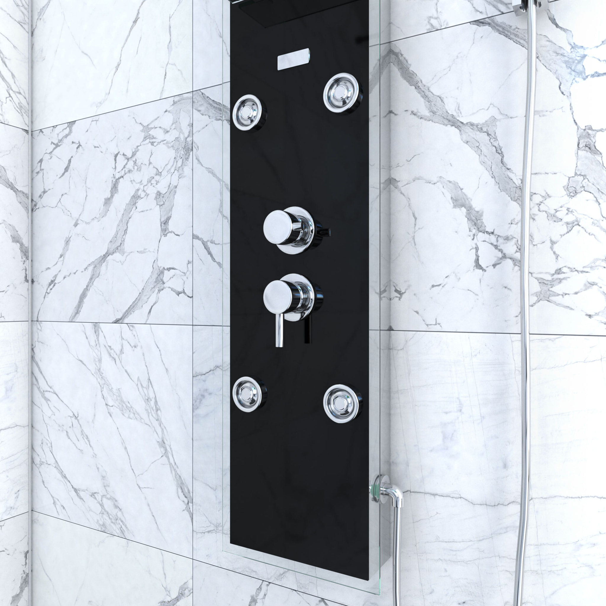 Colonne de douche a hydromassage - 22x125cm - en verre trempe + buses hydromassantes - EPSILON BLACK
