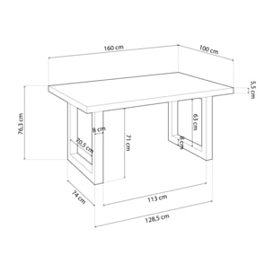 Mesa de comedor Loft 160 Roble salvaje - Blanco