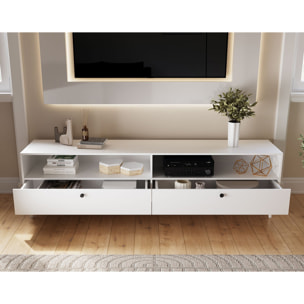 Gaby - meuble tv - blanc - 2 tiroirs et 2 niches - 200 cm - Blanc