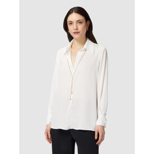 Oltre - Blusa in georgette con collana - Bianco