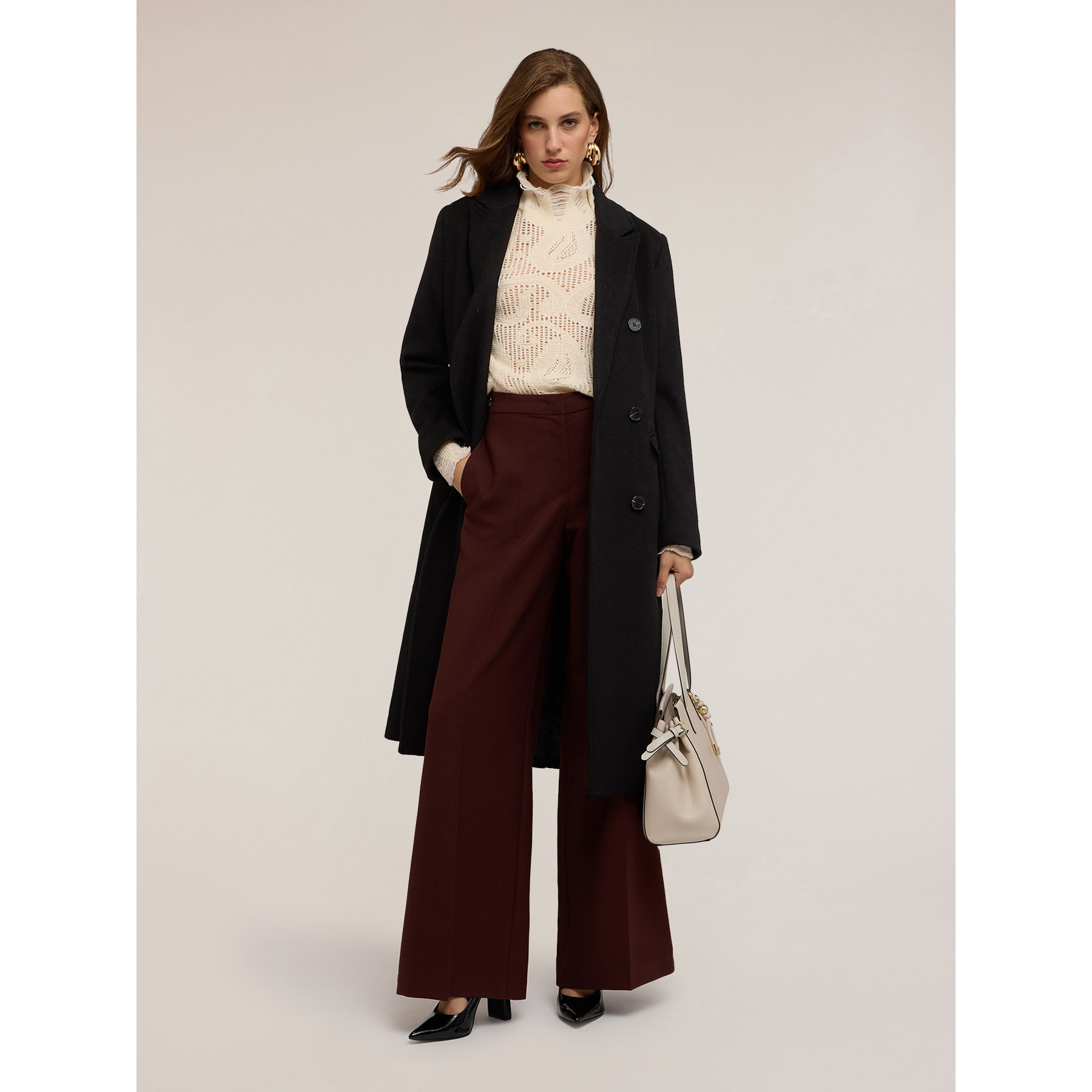 Motivi - Cappotto doppiopetto in drap misto lana - Nero