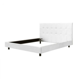 Letto matrimoniale con testiera, Made in Italy, Struttura in legno ed ecopelle, 172x203xh100 cm, colore Bianco