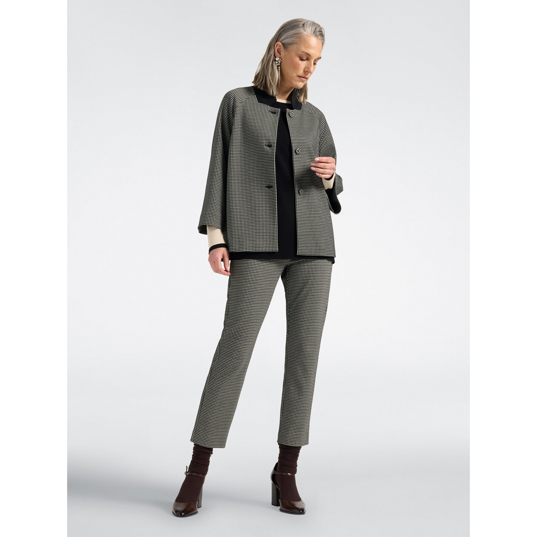 Elena Mirò - Pantaloni slim jacquard cropped - Nero