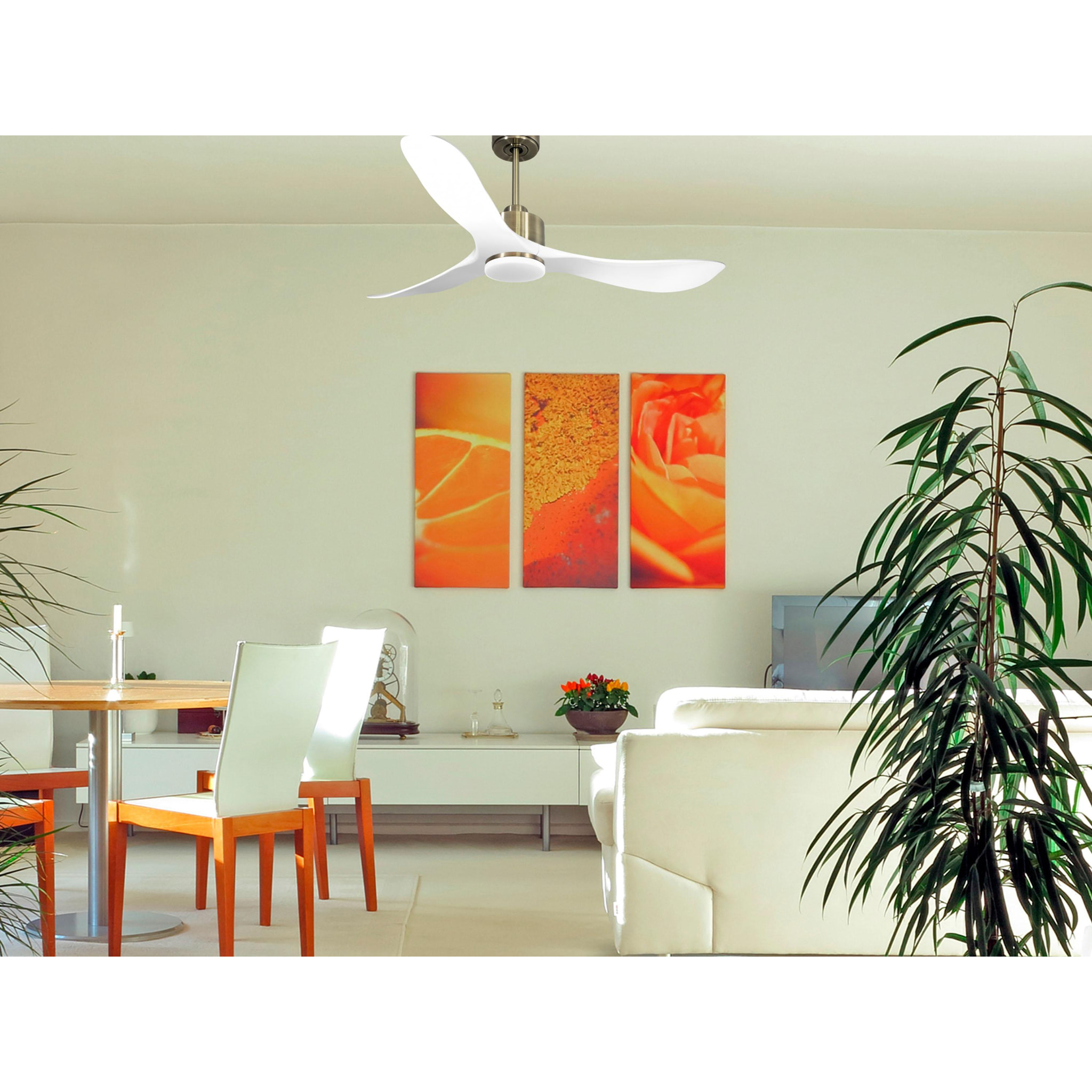Ventilateur de plafond Réversible  Thermostat Dimmable Wifi Moteur à courant continu Toits en pente Télécommande Lumière à trois tons Hypersilence Mémoire