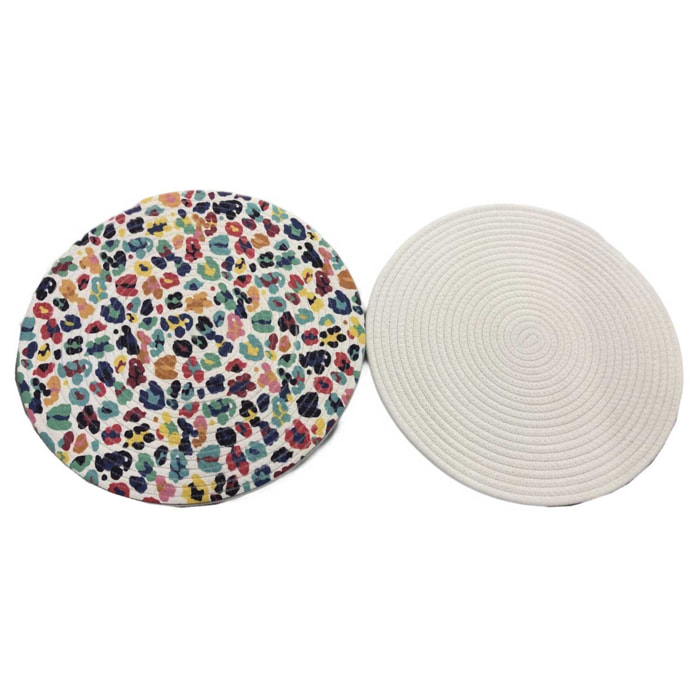 Tovaglietta in cotone multicolor double face bianco tondo cm ø38