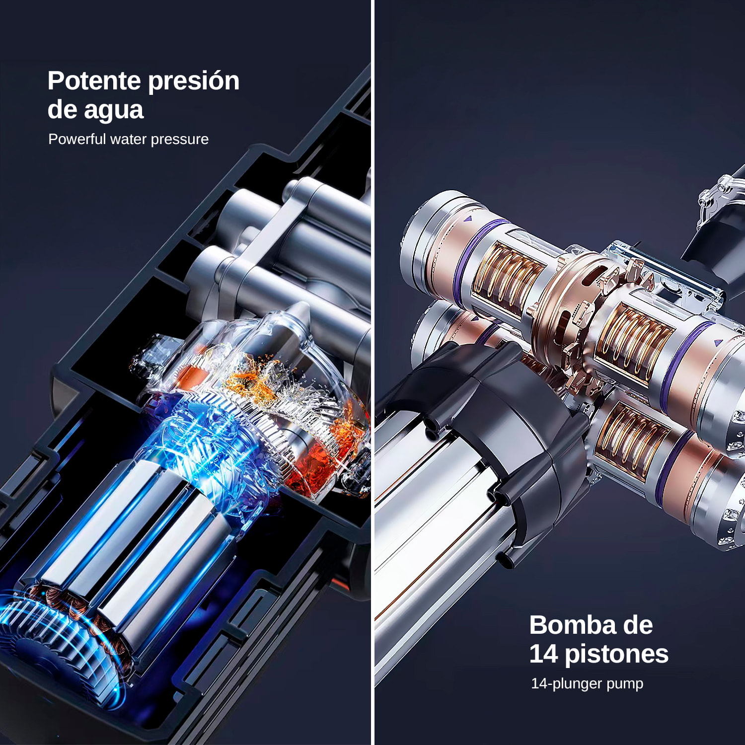 Pistola per lavaggio a pressione ricaricabile da 300W. Include due batterie da 6000mAh.