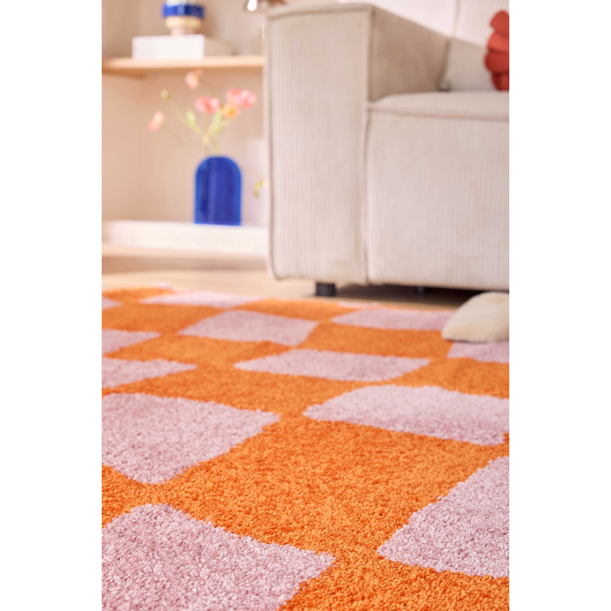 GROOVY - Tapis rétro coloré style seventies - Confortable et moelleux - Orange