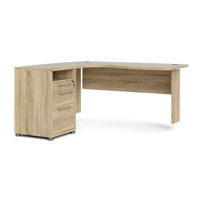 Scrivania Roslyn, Scrittoio multiuso, Tavolo per ufficio porta PC, Piano di lavoro, 159x150 h75 cm, Quercia