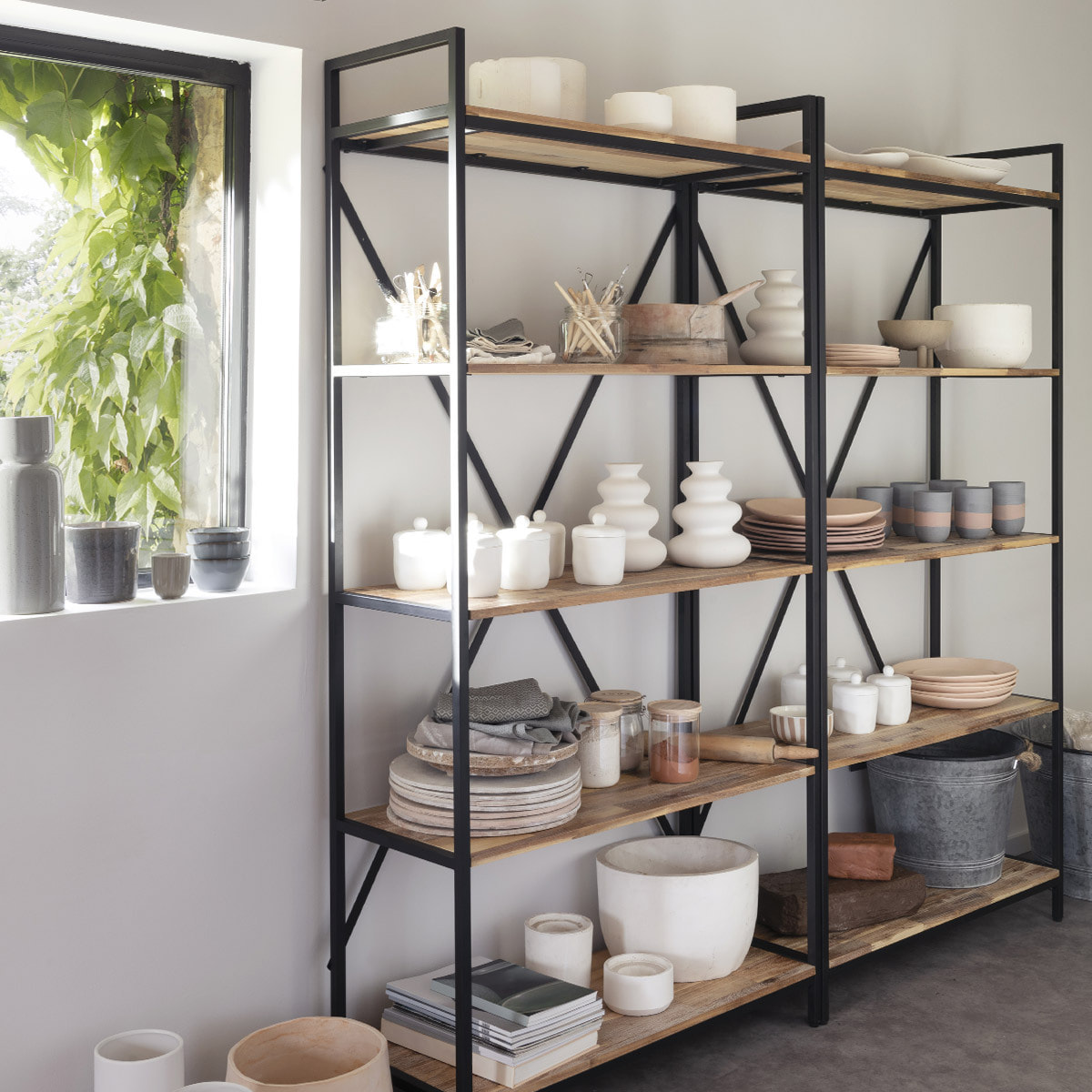 Bibliothèque "Edena" - métal & acacia 90x180 cm