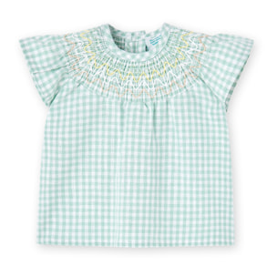 Conjunto combinado niña, algodón, estampado cuadros, verde