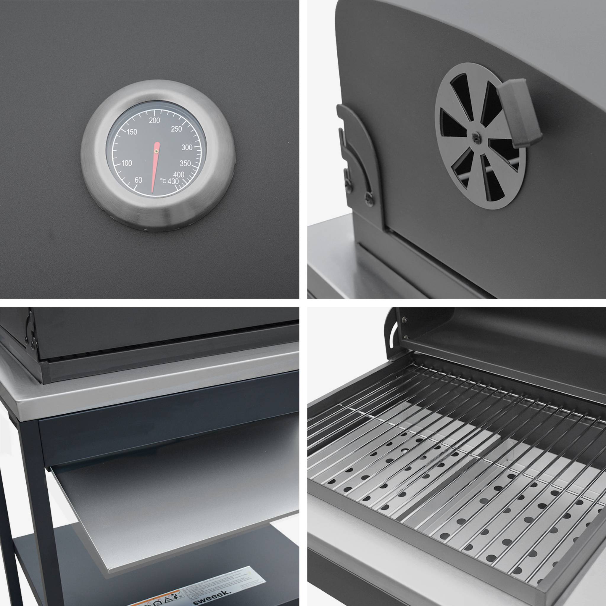 Barbecue grill charbon de bois noir Naxos grille chromée 2 étagères