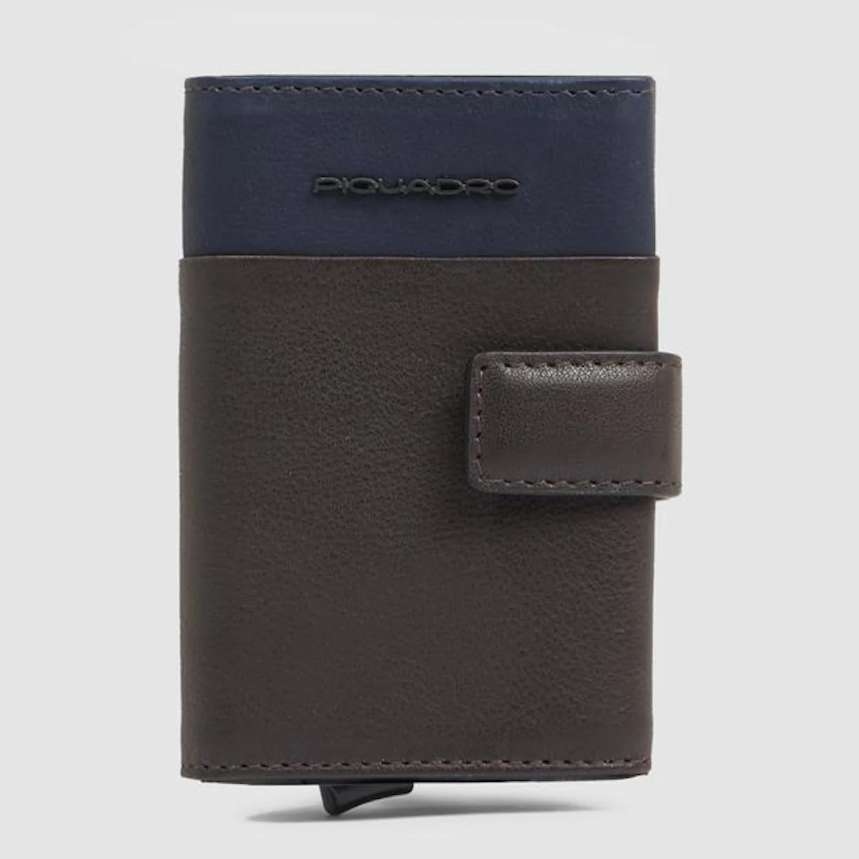 Piquadro Portacarte automatico in metallo e pelle, schermato con protezione RFID