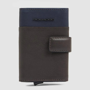 Piquadro Portacarte automatico in metallo e pelle, schermato con protezione RFID