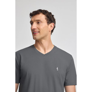 Maglietta asfalto a maniche corte e scollo a V con ricamo Rigby Best