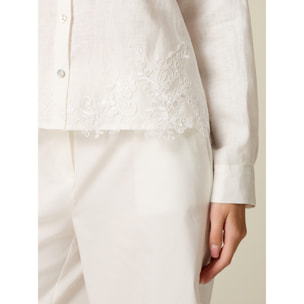 Oltre - Camisa de lino con encaje - Blanco