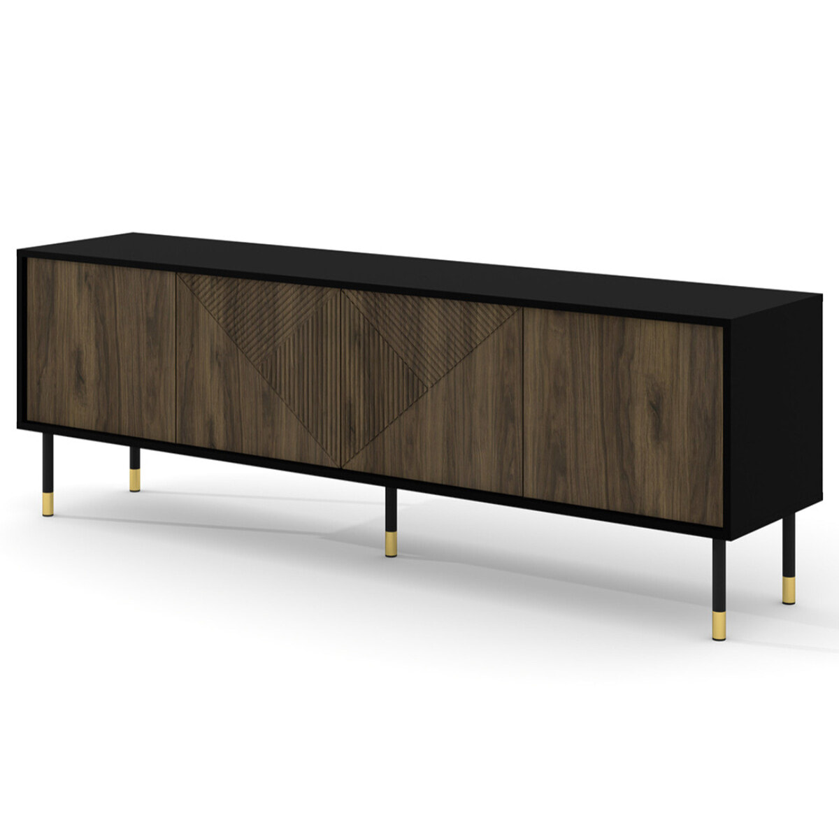 Kirua - meuble tv - 4 portes - 180 cm - Noir / Bois