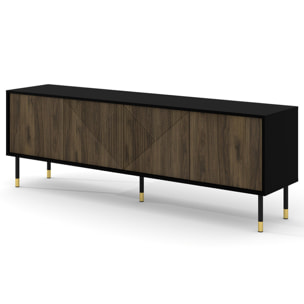 Kirua - meuble tv - 4 portes - 180 cm - Noir / Bois