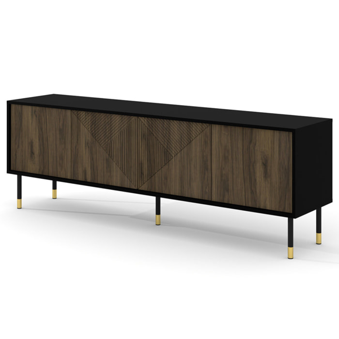 Kirua - meuble tv - 4 portes - 180 cm - Noir / Bois