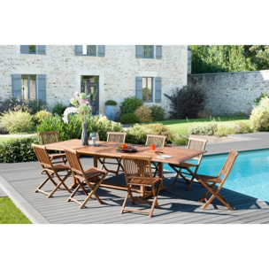 MAEVA - SALON DE JARDIN EN BOIS TECK 10/12 pers - 1 Table rectangulaire extensible 200/300*120 cm et 8 chaises
