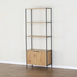 MASSI Etagère 4 rangements et placard 176 cm chêne et noir