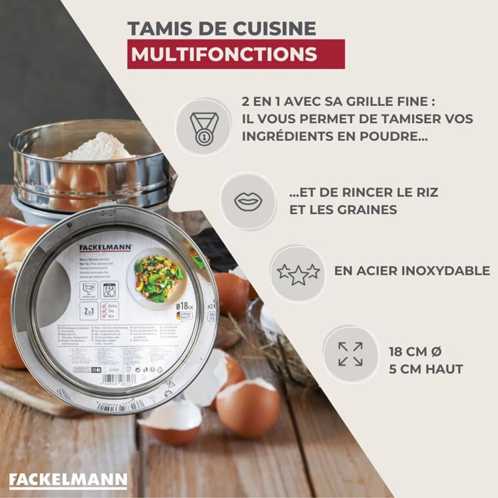 Tamis de cuisine inox extra fin 18 cm de diamètre Fackelmann Basic