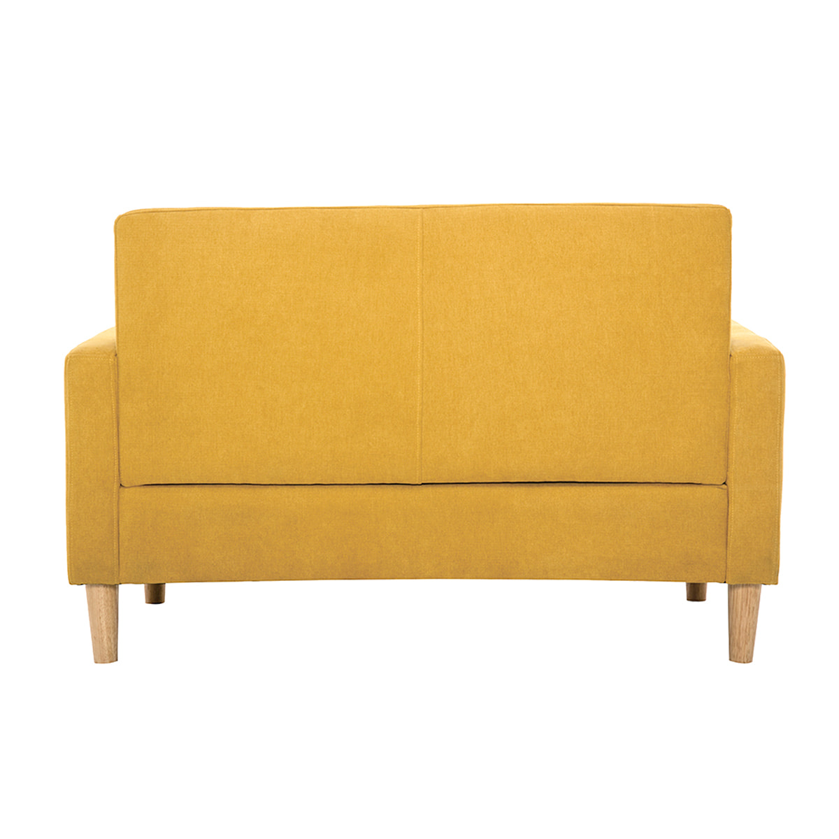 Canapé scandinave 2 places en tissu effet velours jaune moutarde et bois clair MOON