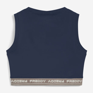 Top sportivo in heavy jersey stretch con elastico logato