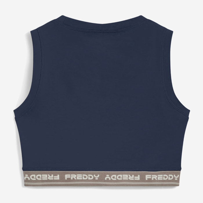 Top sportivo in heavy jersey stretch con elastico logato