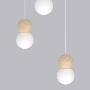 Lampada a sospensione LOOP in acciaio bianco e legno naturale