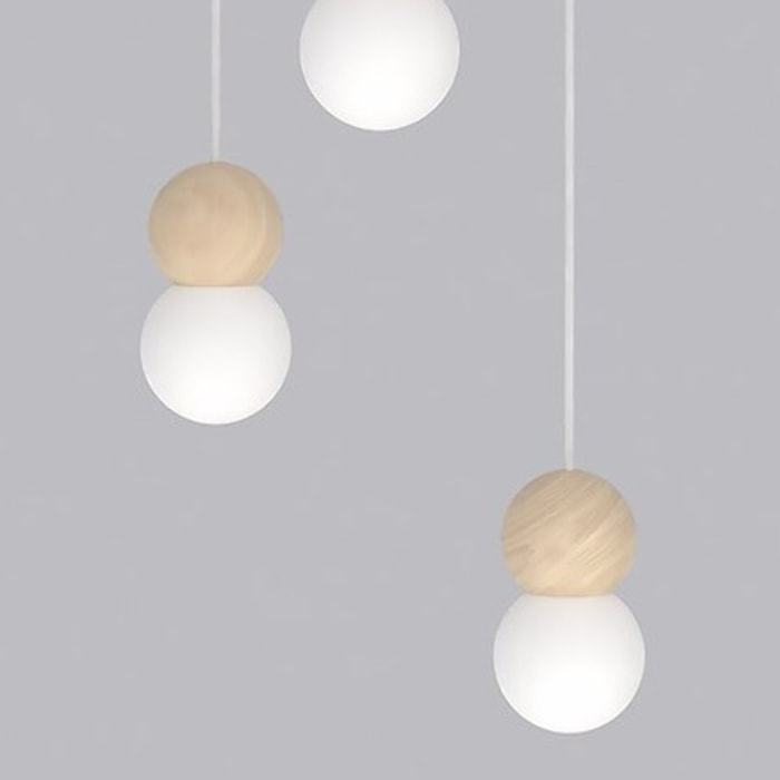 Lampada a sospensione LOOP in acciaio bianco e legno naturale