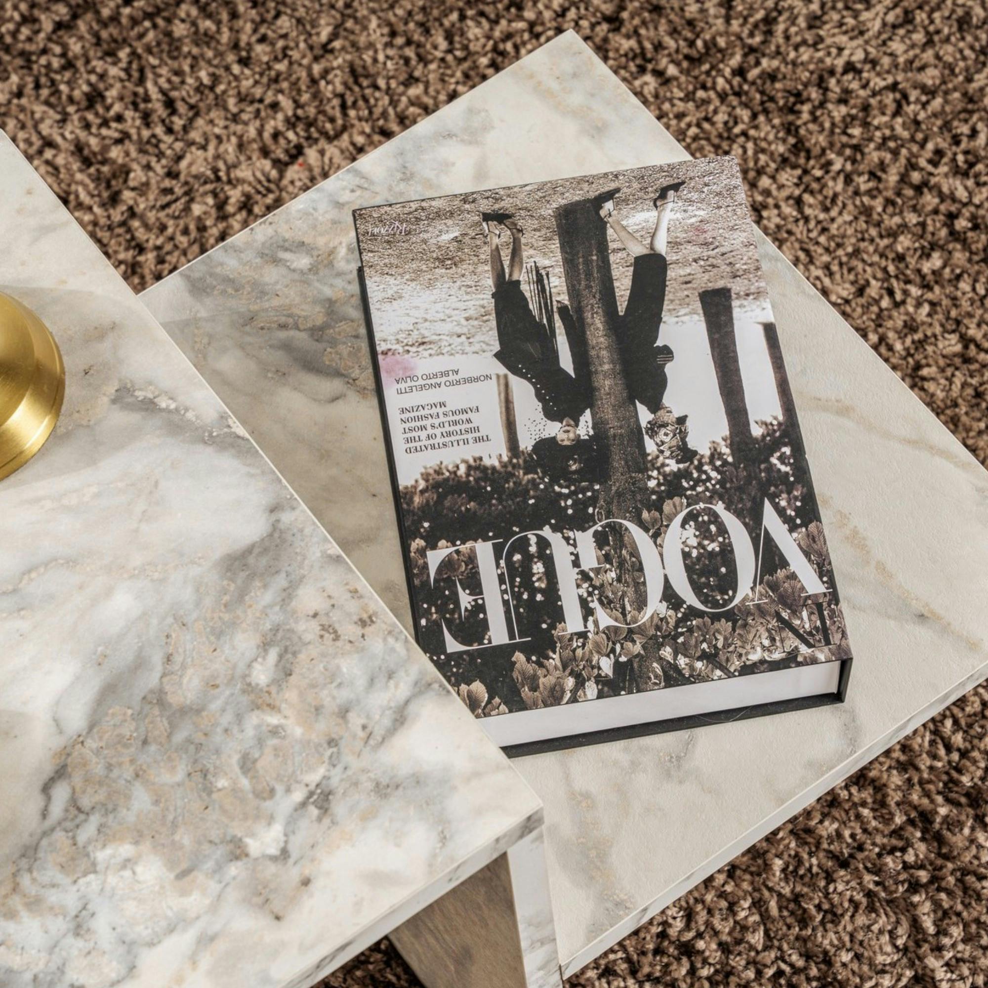 Table basse moderne effet marbre blanc - 2 niveaux MARFA