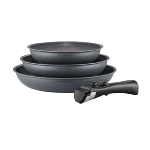 AM. Set de 3 poeles avce une poignee amovible gris mat
