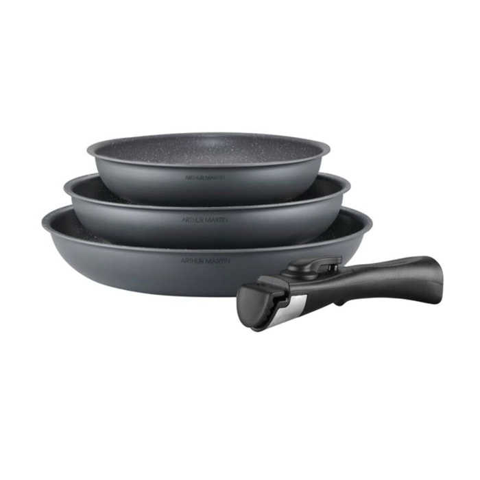 AM. Set de 3 poeles avce une poignee amovible gris mat