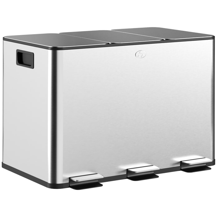 Cubo de Basura de Cocina con 3 Compartimentos 3x10L Papelera de Cocina de Acero Inoxidable con Pedales Tapas de Cierre Suave y Cubo Extraíble para Dormitorio Oficina Salón Plata