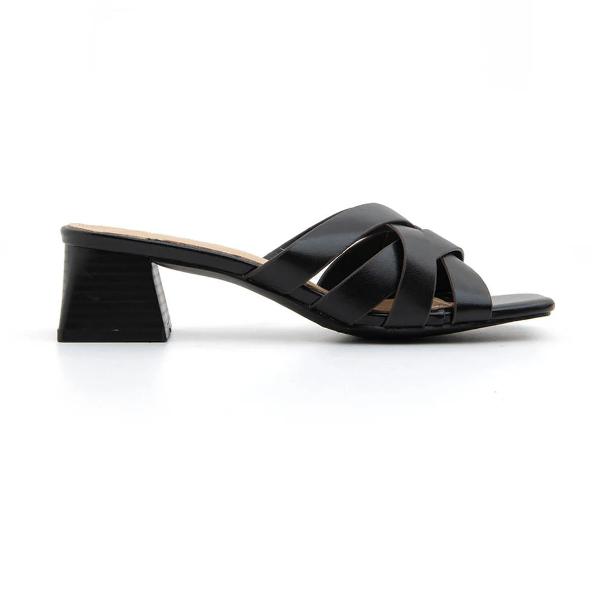 Sabot cross-band con tacco quadrato - NERO