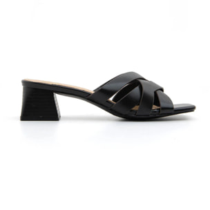 Sabot cross-band con tacco quadrato - NERO