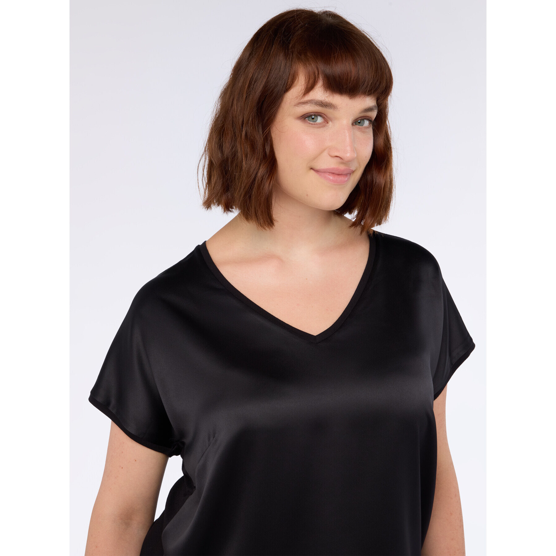 Fiorella Rubino - Camiseta bimatérica con escote en V - Negro