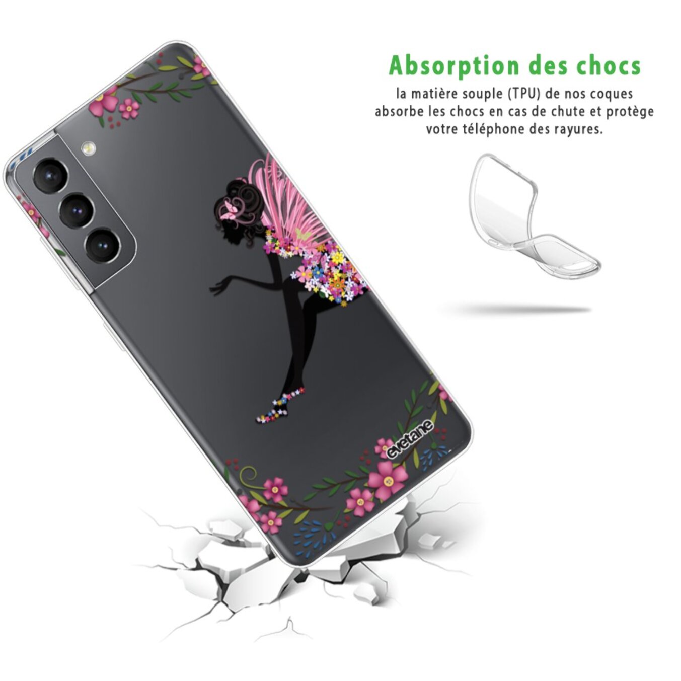 Coque Samsung Galaxy S21 5G 360 intégrale transparente Fée Fleurale Tendance Evetane.