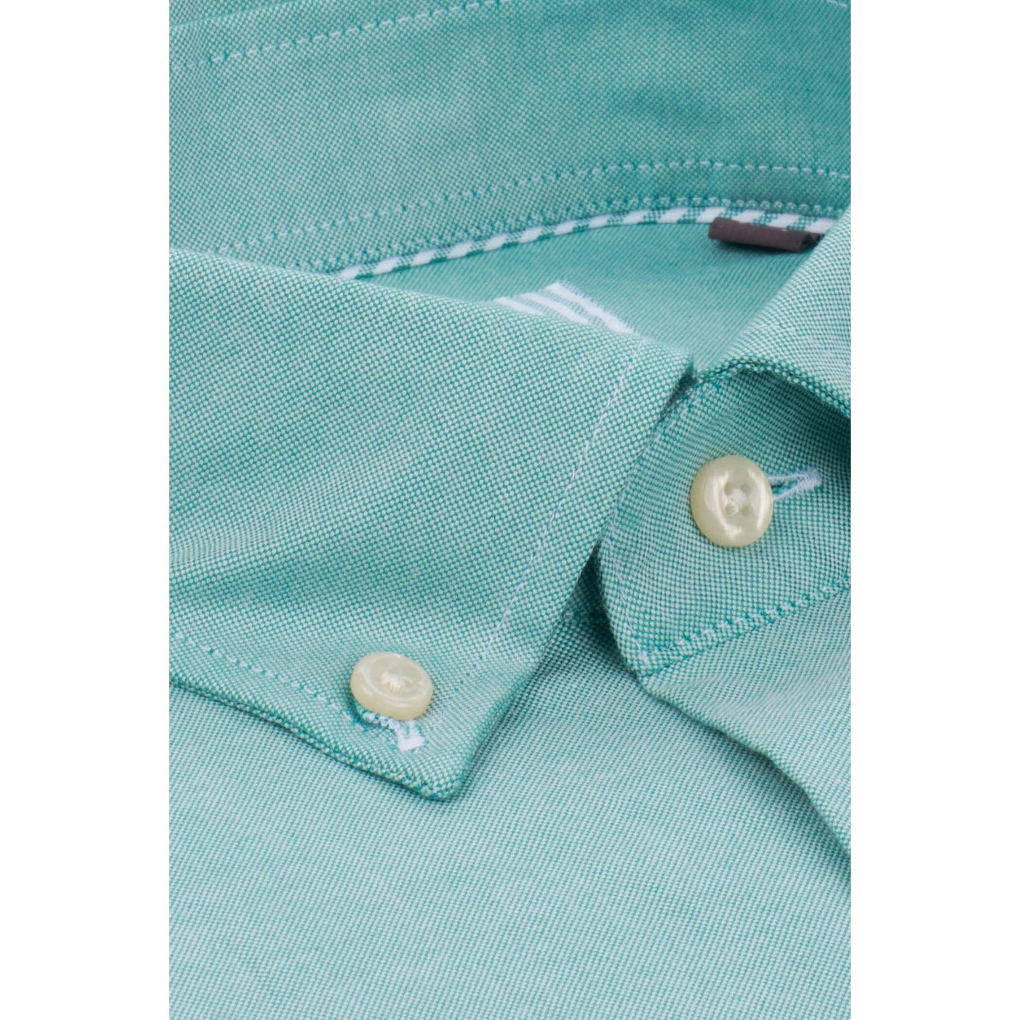 Camicia Uomo 1 Bottone Button Down Doppio Popeline Stretch Unito Verde Acqua