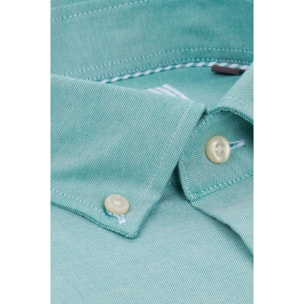 Camicia Uomo 1 Bottone Button Down Doppio Popeline Stretch Unito Verde Acqua