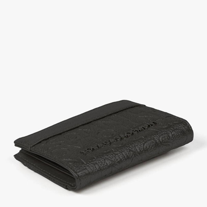 Elegante portamonete effetto pelle nera con monogramma inciso tono su tono