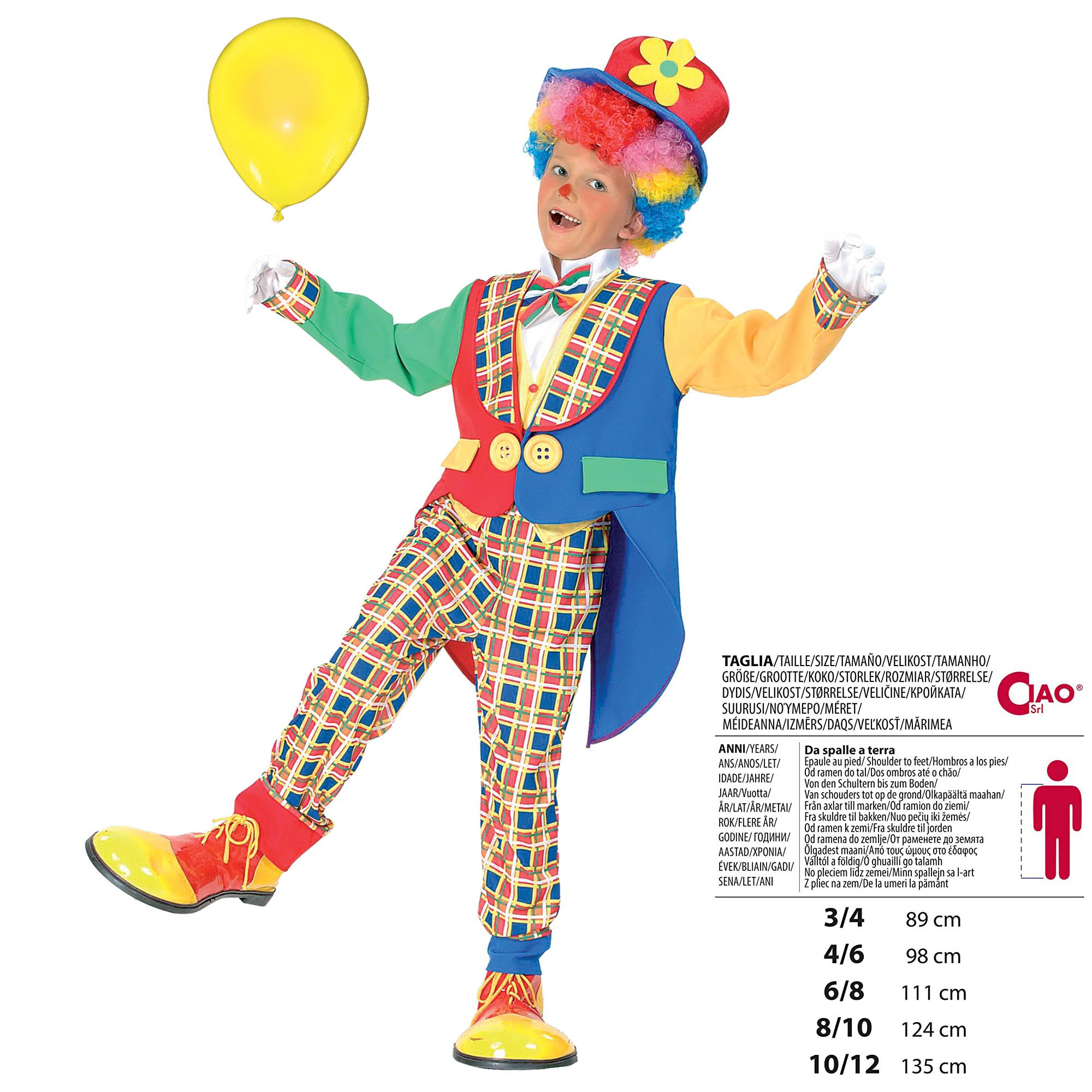 Costume Carnevale Multicolore Clown Pagliaccio Monello Bambino