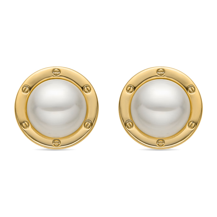Pendientes con Perla Blanca acabado oro 18k