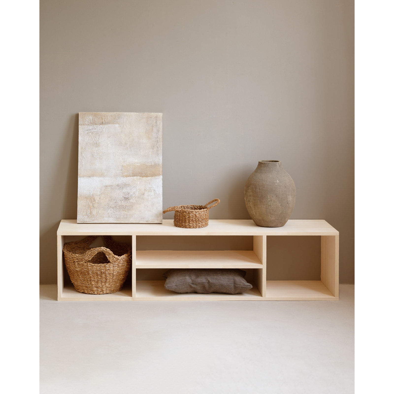 Meuble TV en bois massif ton naturel 160x40cm Hauteur: 40 Longueur: 160 Largeur: 40
