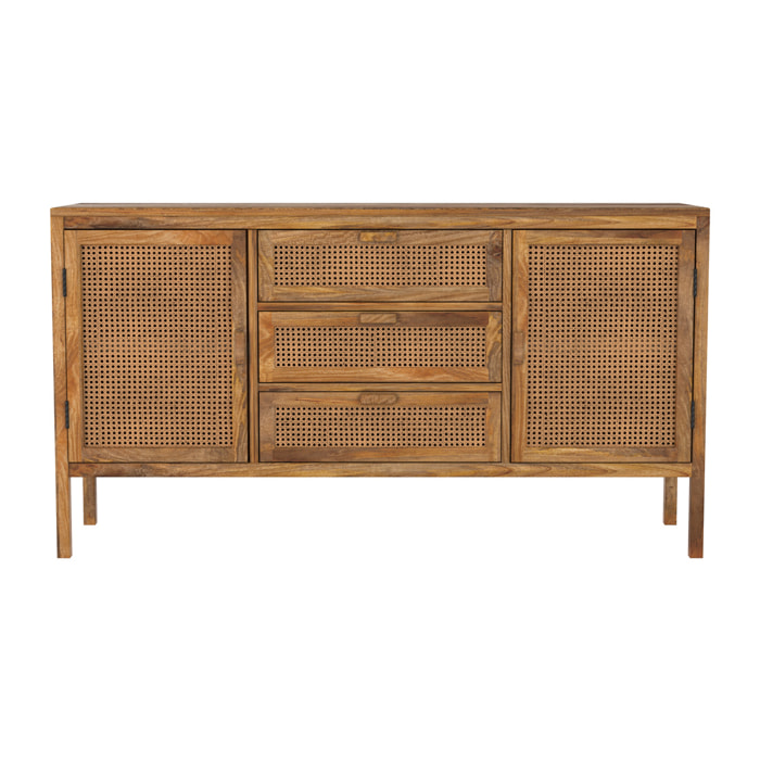 Buffet en cannage et bois 2 portes 3 tiroirs - Tiki