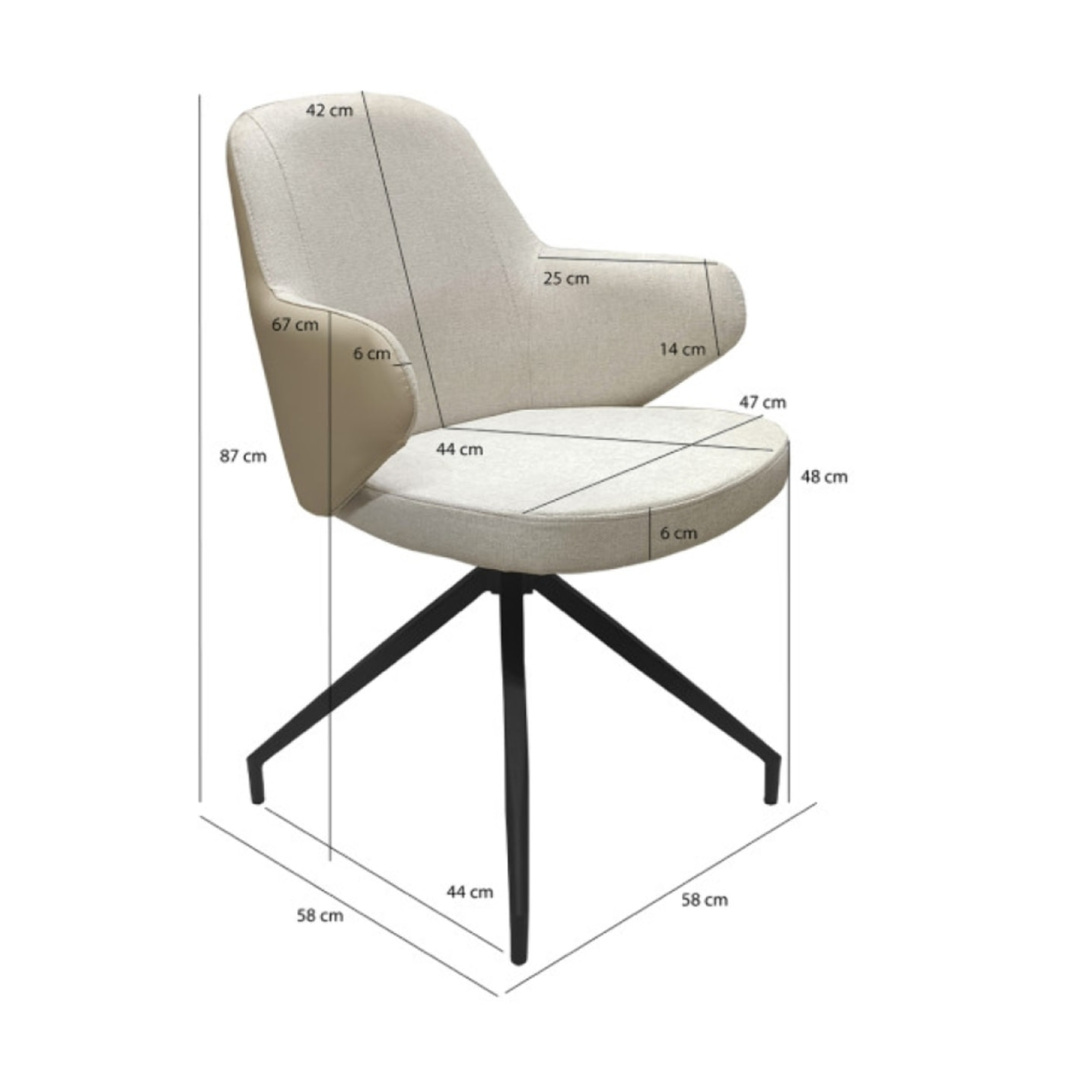 Chaise rotatives 180° avec accoudoirs en tissu et simili - PIPPA