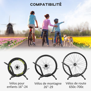 Porte-vélos en acier pour stationnement de vélos porte-vélos au sol portable pour l'intérieur et l'extérieur 59x41x38 cm noir