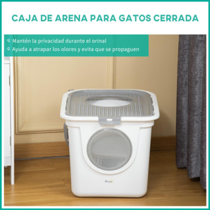 Arenero para Gatos con Pala Inodoro para Mascotas con 2 Puertas Entrada Principal y Salida Superior 44x55x39 cm Blanco y Gris