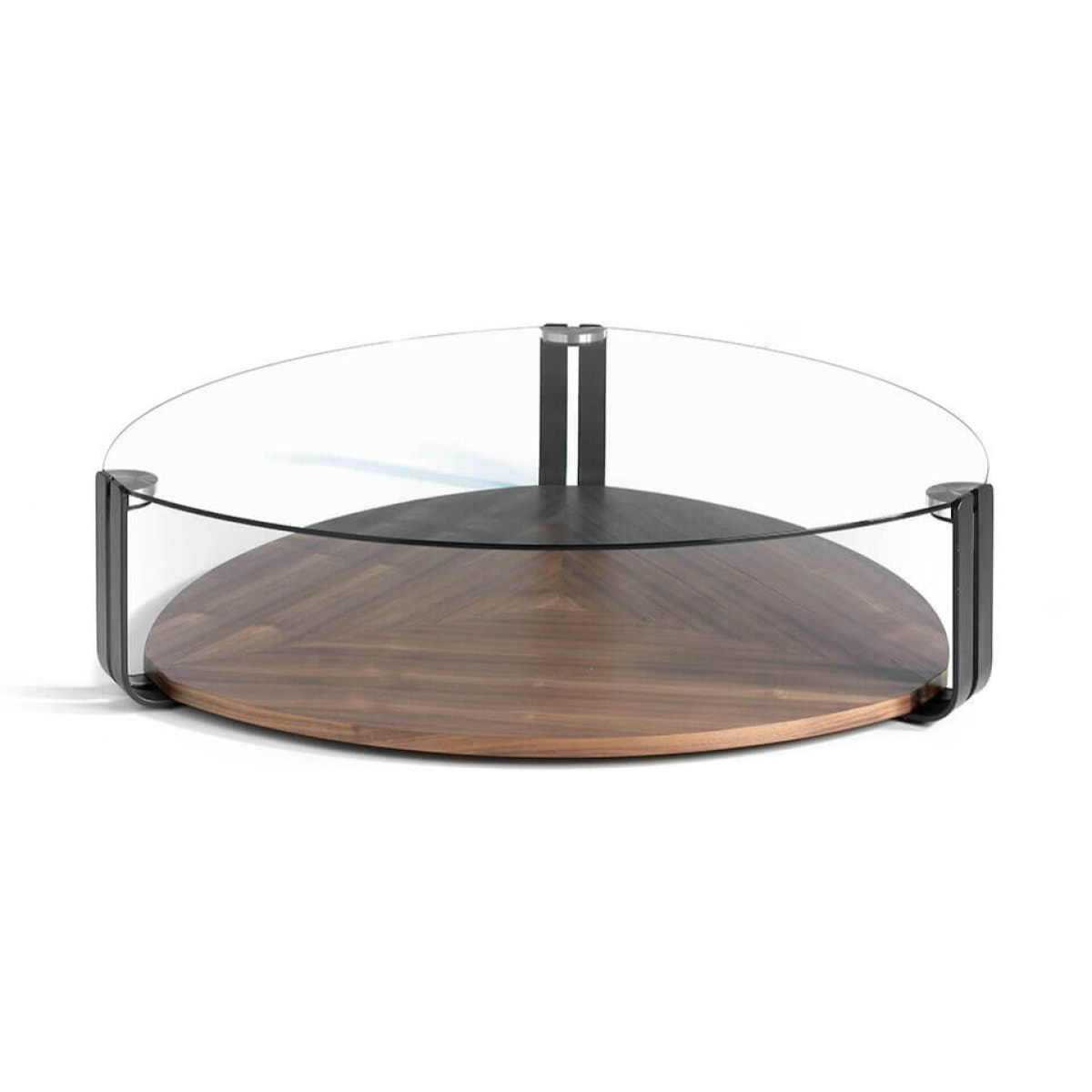 Mesa de centro de Angel Cerda de cristal y nogal 135x135x32cm