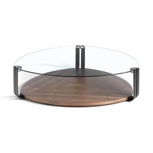 Mesa de centro de Angel Cerda de cristal y nogal 135x135x32cm